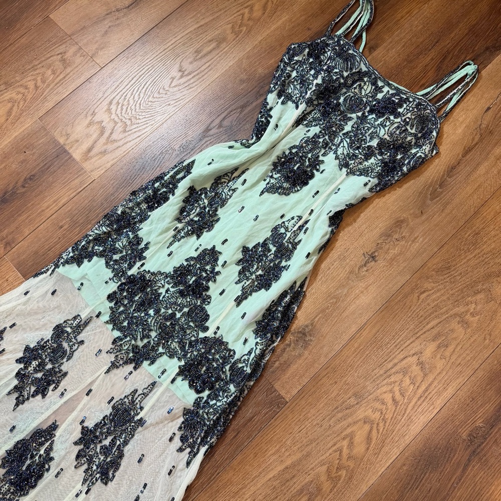 Vintage Y2K 100% Silk Beaded Dress Vintage Beaded Dress Mesh Vintage Prom Dress - Picture 11 of 17